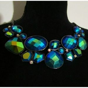 BLUE GREEN PRISMATIC GLAM NECKLACE 19-21"
